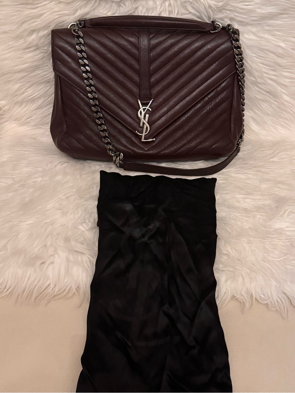 Yves Saint Laurent Quilted Calfskin Leather Shoulder Bag in Burgundy